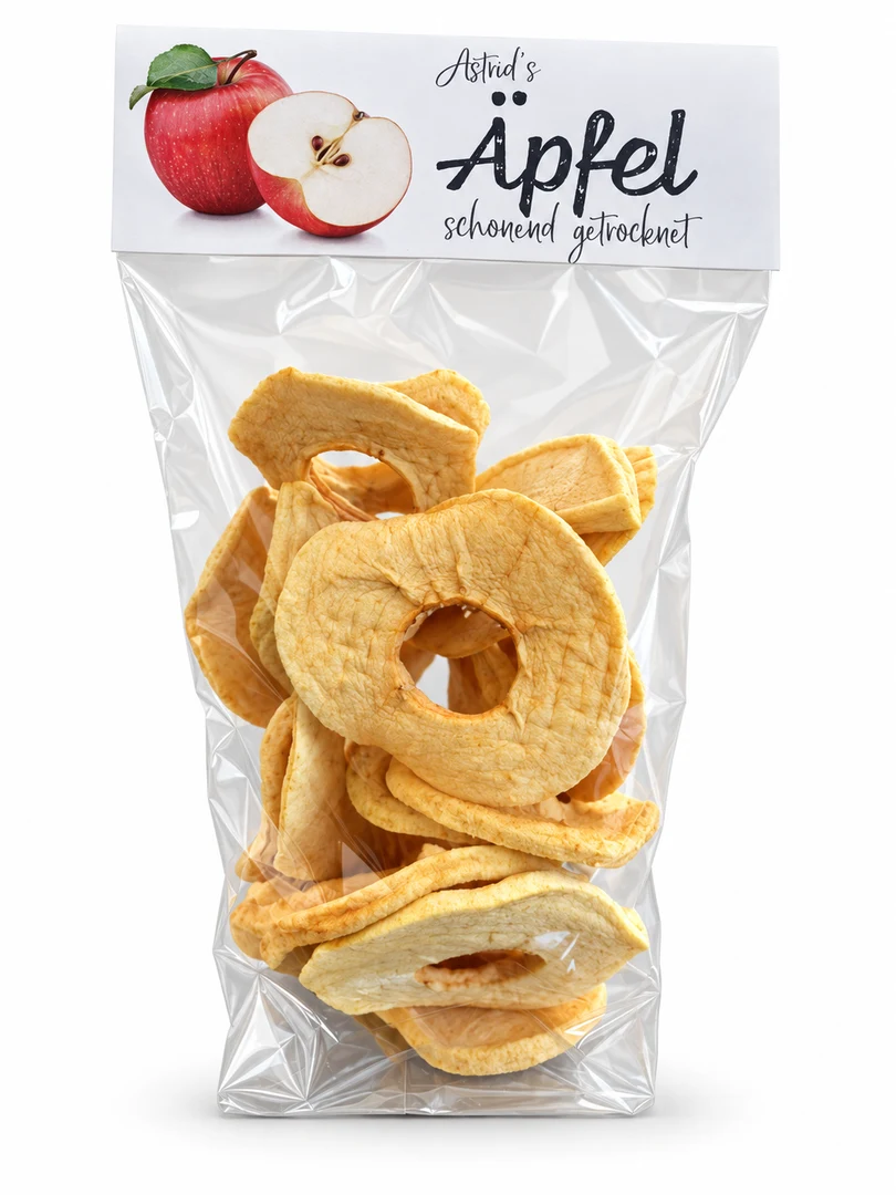 Apfelringe ohne Schale in Astrids Originalverpackung